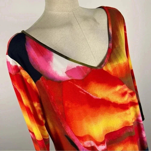 ❤️ Clara Sun Woo Abstract Grid Angle Flow Tunic Silky Knit Red Water Color XL - Picture 5 of 12
